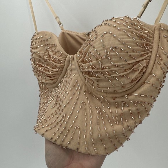 OH POLLY Beaded Crop Tank Bustier Top Size 0 - Picture 5 of 12